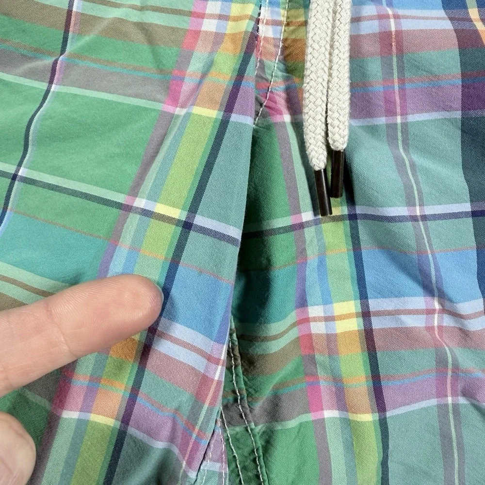 Polo Ralph‎ Lauren Swim Trunks Men's XL Green Plaid Mesh Lined Drawstring